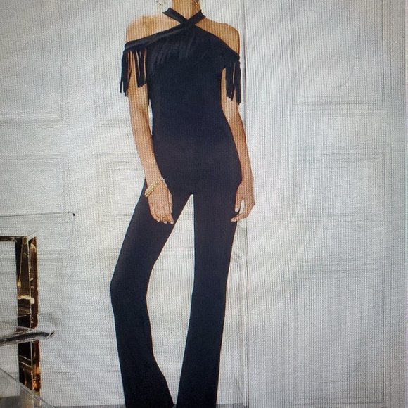 La Petite Robe Liva Halter Jumpsuit with Fringe